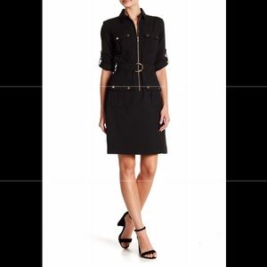 Sharagano Belted Zip Front Utility Shirt Dress